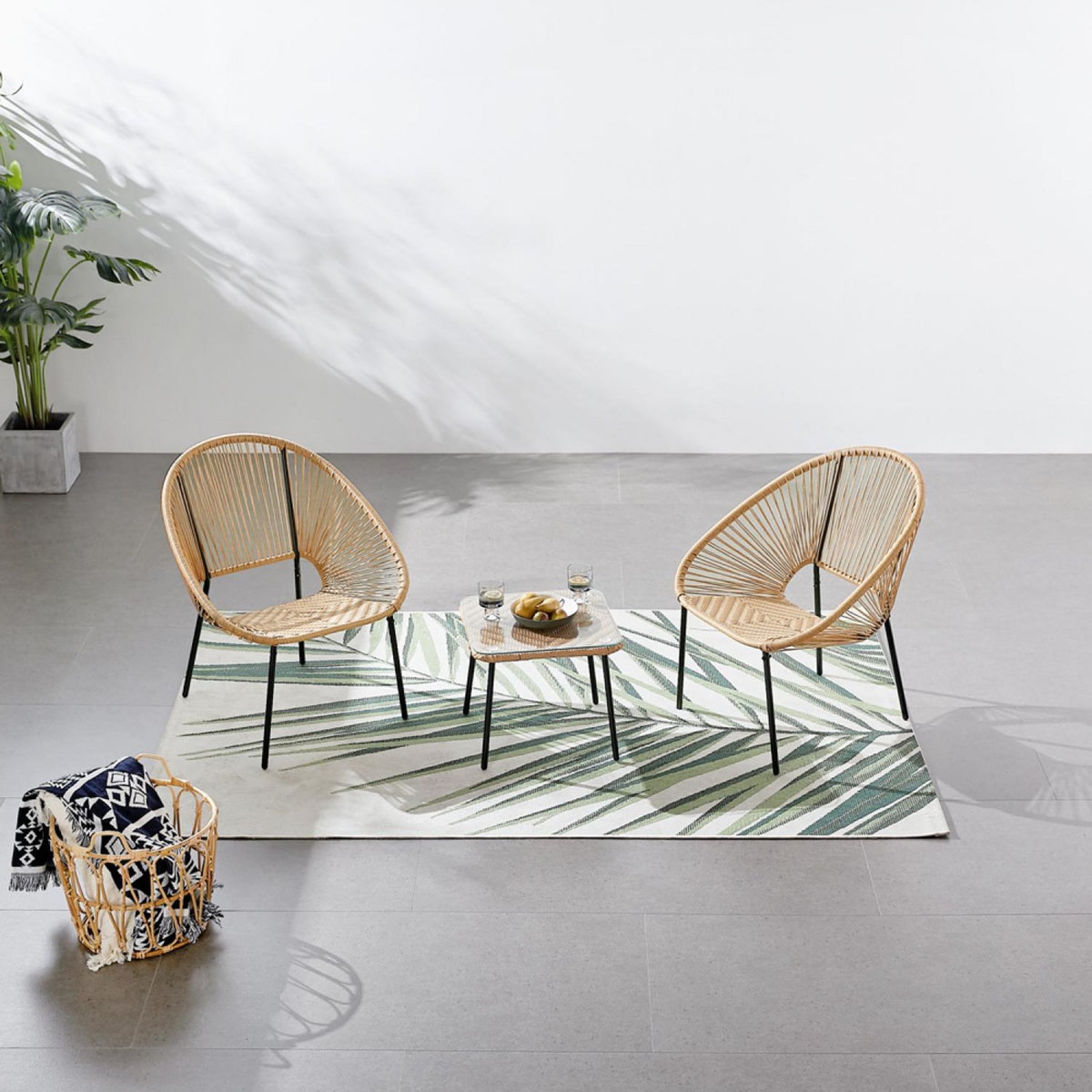 CONCEPT USINE Salon de jardin 2 places avec table naturel ACAPULCO