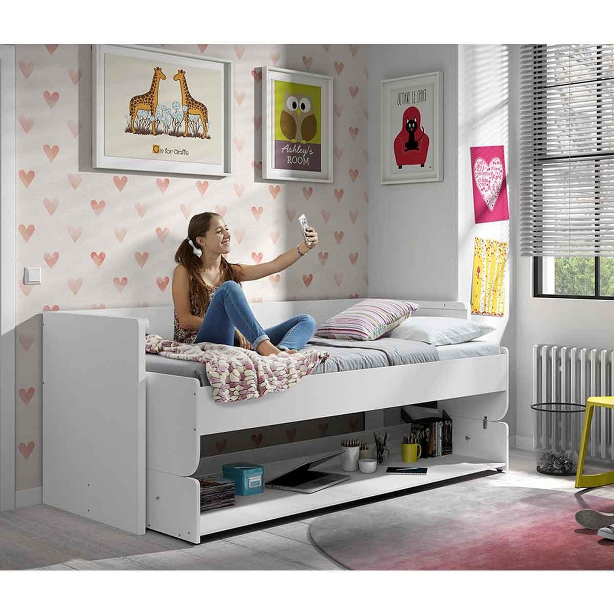 Voir la diapositive 3 : Paris Prix Lit bureau enfant  denver  90x200cm blanc