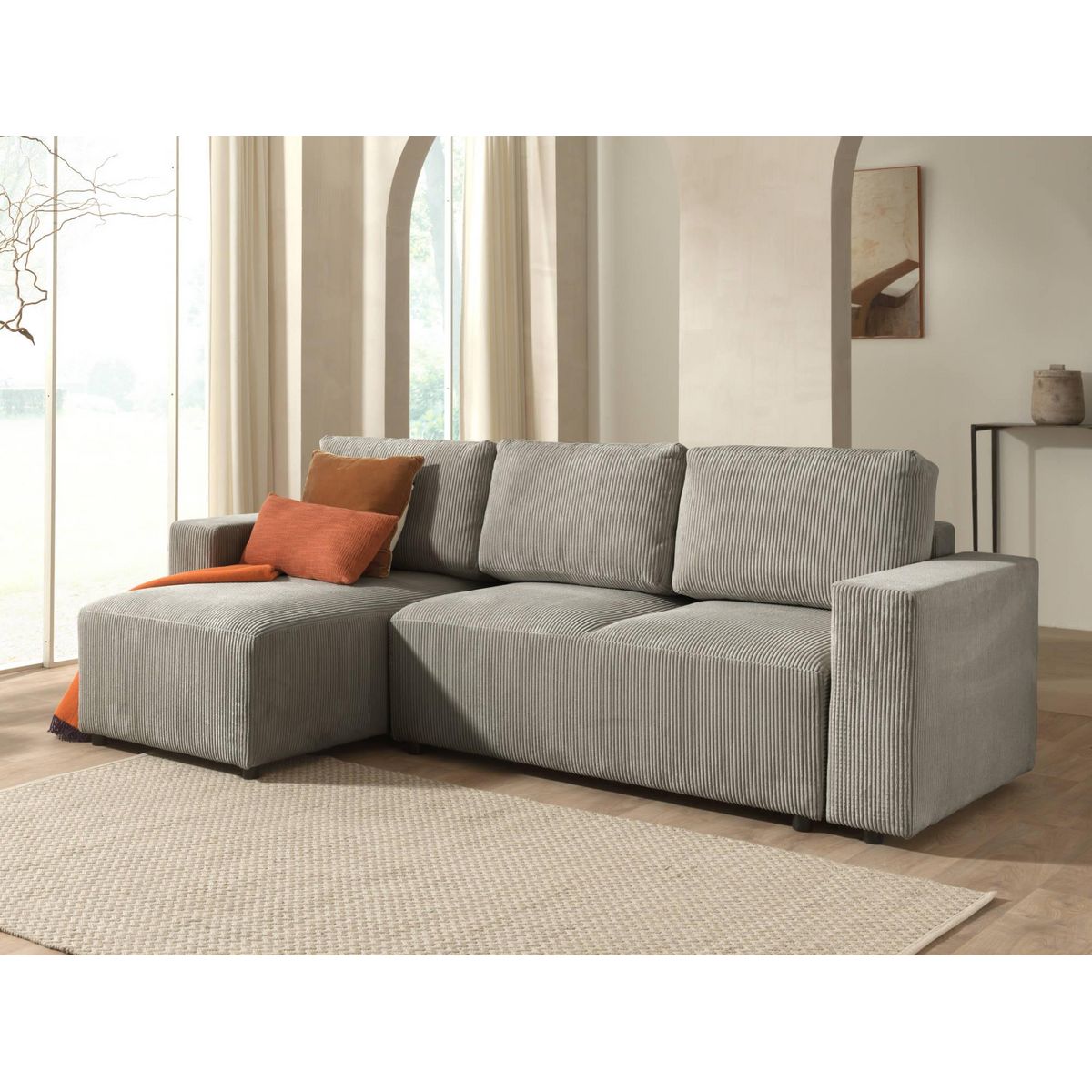 LISA DESIGN Livy - canapé d'angle convertible et coffre - réversible - en velours côtelé - 4 places