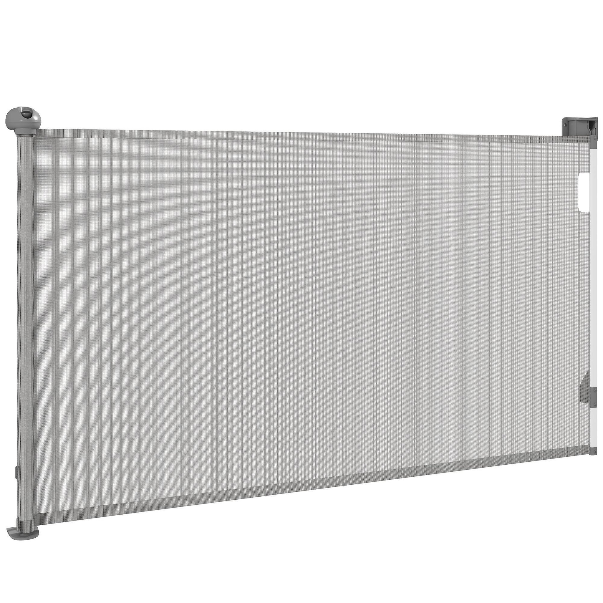 PAWHUT Barrière de sécurité chien rétractable 0-144 cm h.87 cm verrouillage auto alu pvc gris