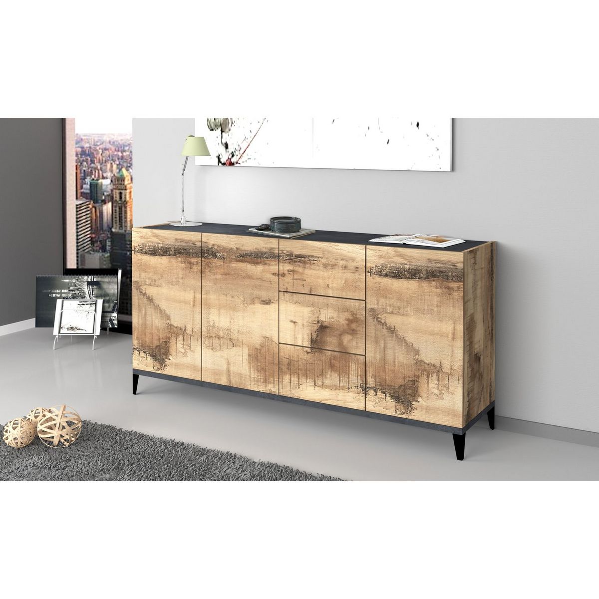 Buffet moderne 3 portes 3 tiroirs L160cm BARI