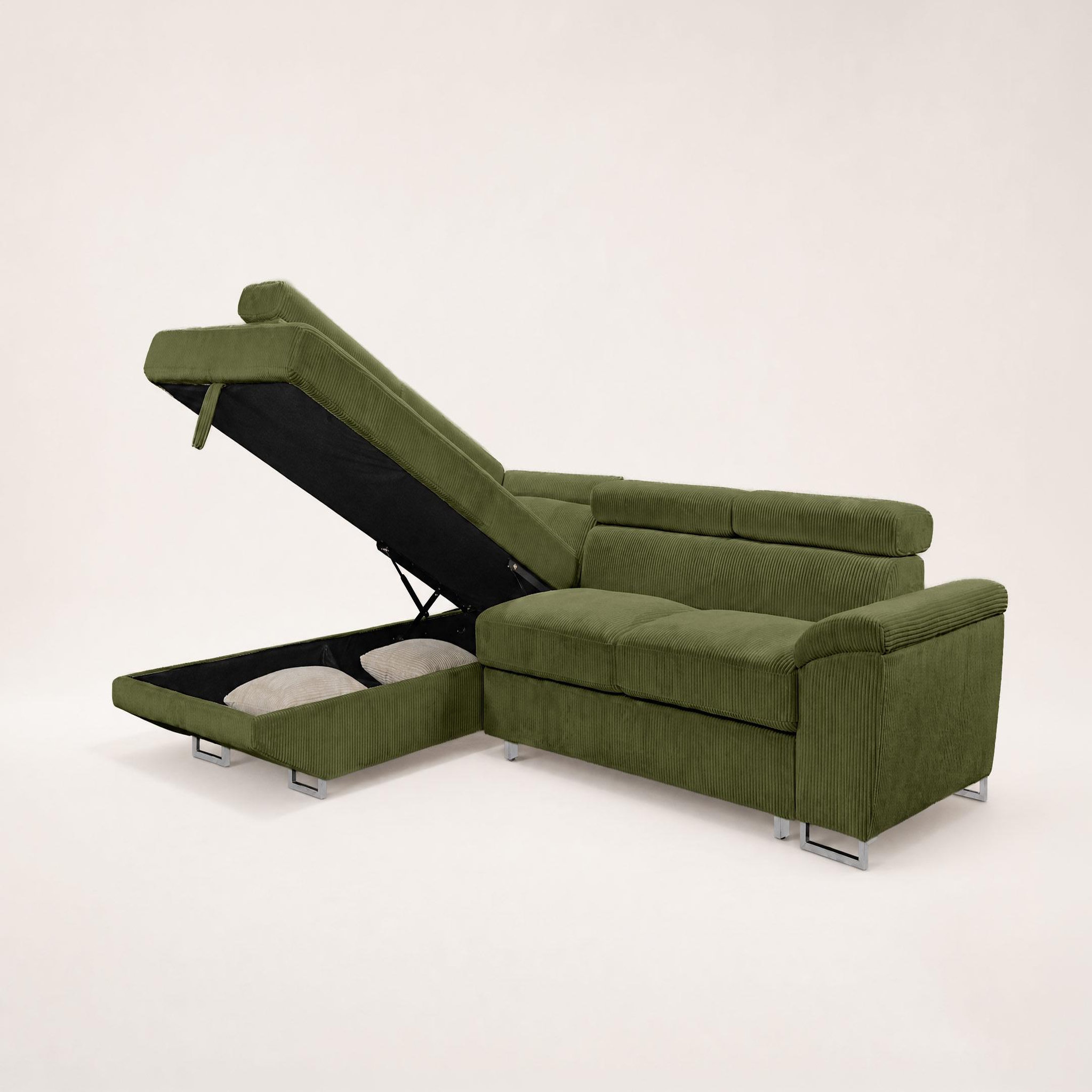 Voir la diapositive 5 : BEST MOBILIER Baoji - canapé d'angle gauche 5 places convertible avec têtières et coffre en velours côtelé