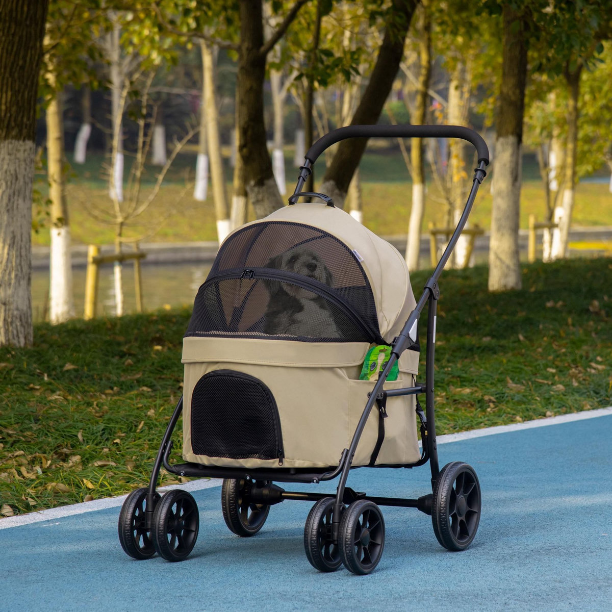 PAWHUT Poussette pour chien pliable nacelle 2 en 1 - poignée, housse zippée, pochette - acier oxford