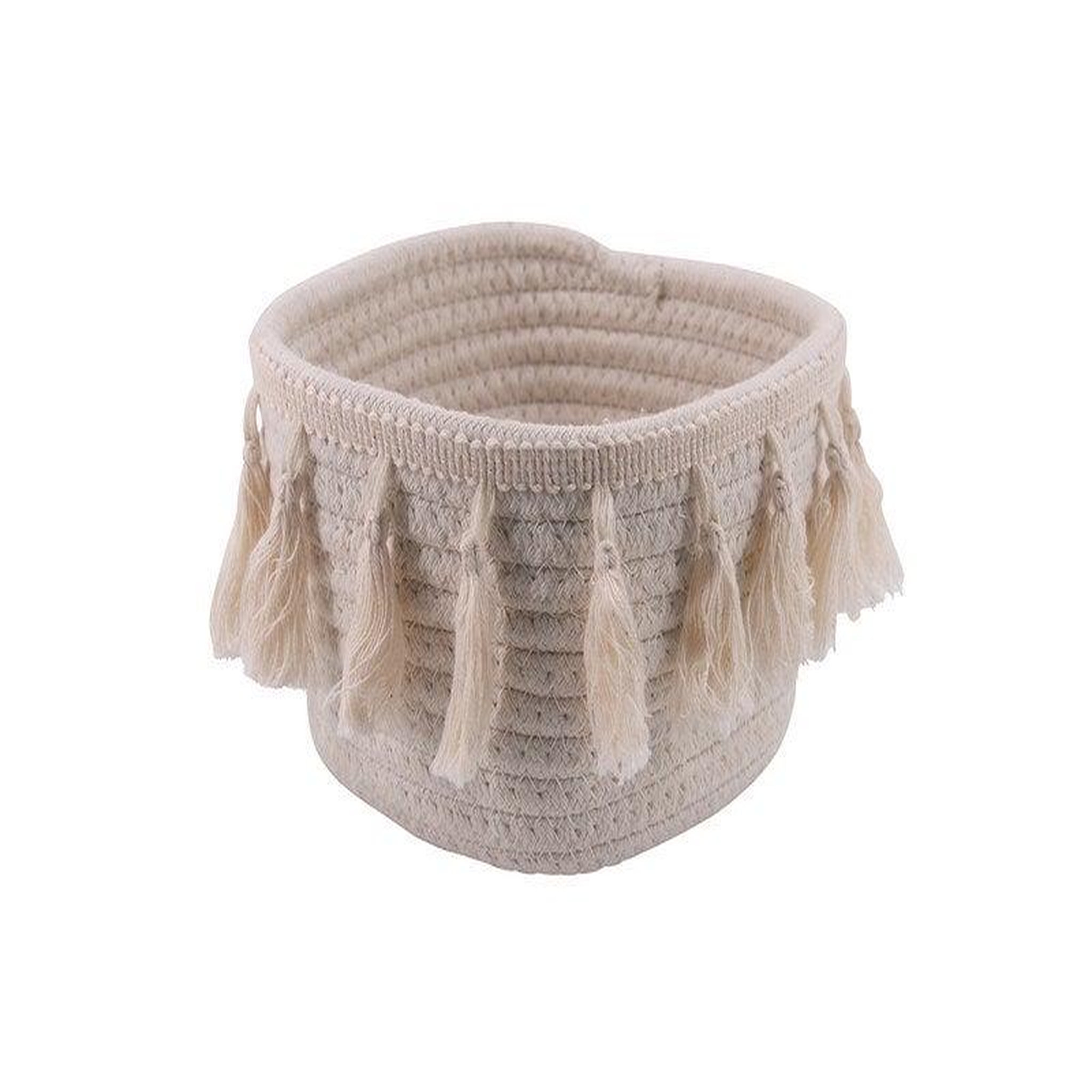 CENTRALE BRICO Panier Boheme en coton, H.11 x L.16 x P.16 cm blanc