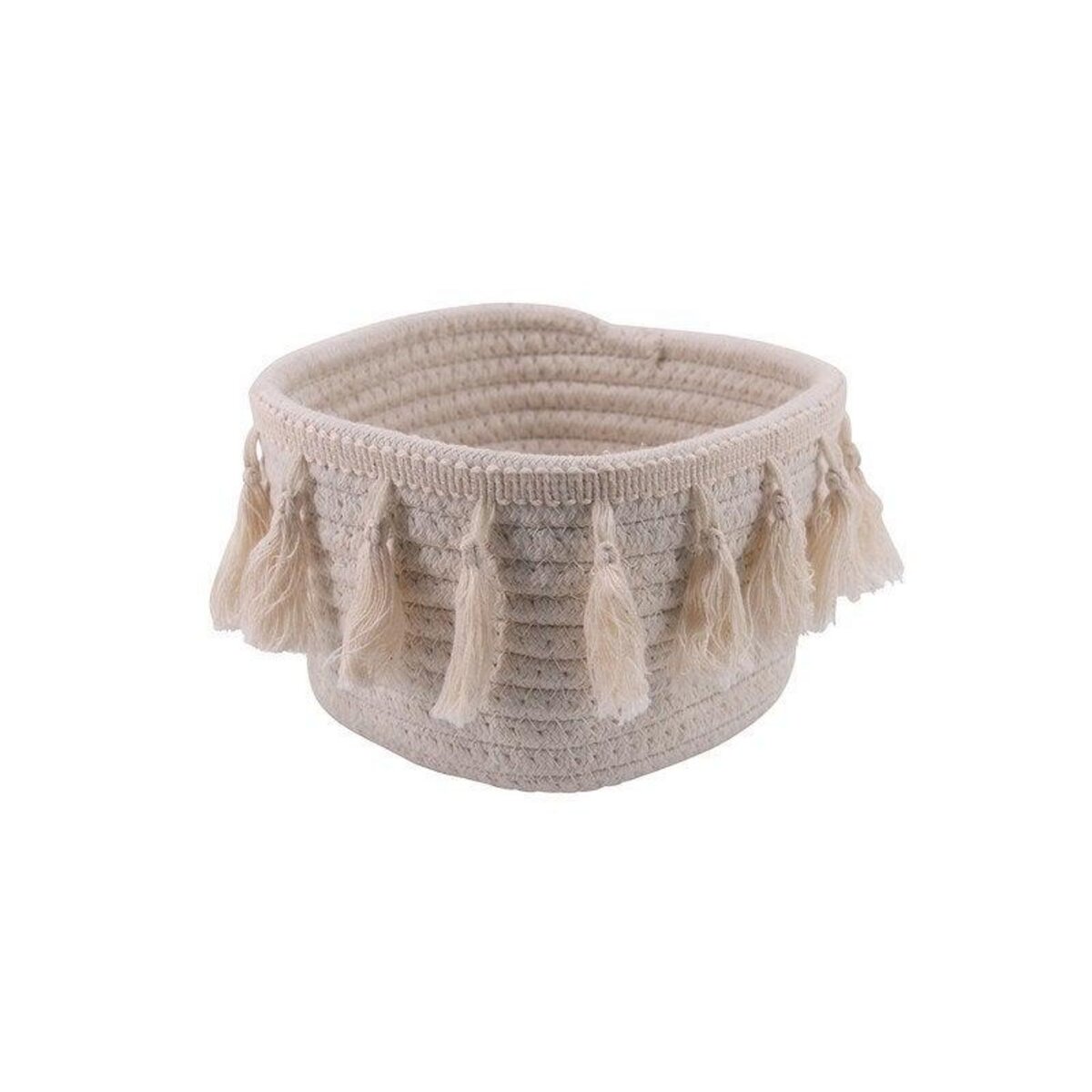 CENTRALE BRICO Panier Boheme en coton, H.11 x L.16 x P.16 cm blanc