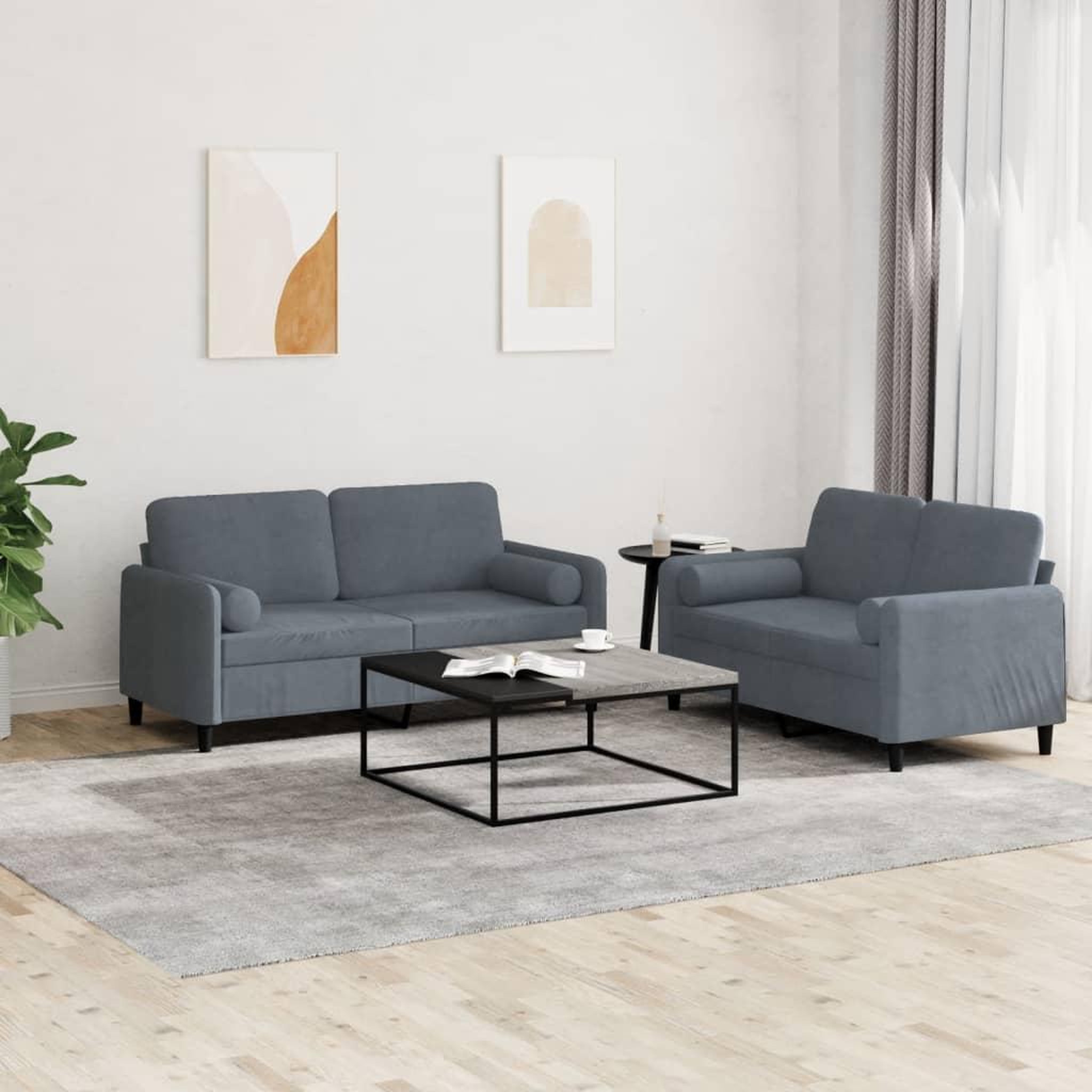 VIDAXL Ensemble de canapes 2 pcs avec coussins gris fonce velours