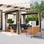 Voir la diapositive 2 : OUTSUNNY Pergola rétractable dim. 2,95L x 2,95l x 2,20H m double toit coulissant 4 rideaux alu. acier noir polyester beige