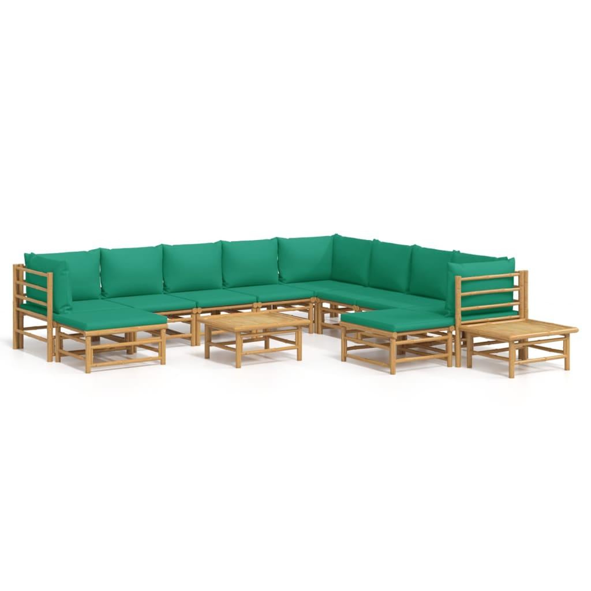 Voir la diapositive 2 : VIDAXL Salon de jardin 12 pcs avec coussins vert bambou