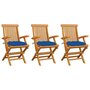 VIDAXL Chaises de jardin avec coussins bleu 3 pcs Bois de teck massif