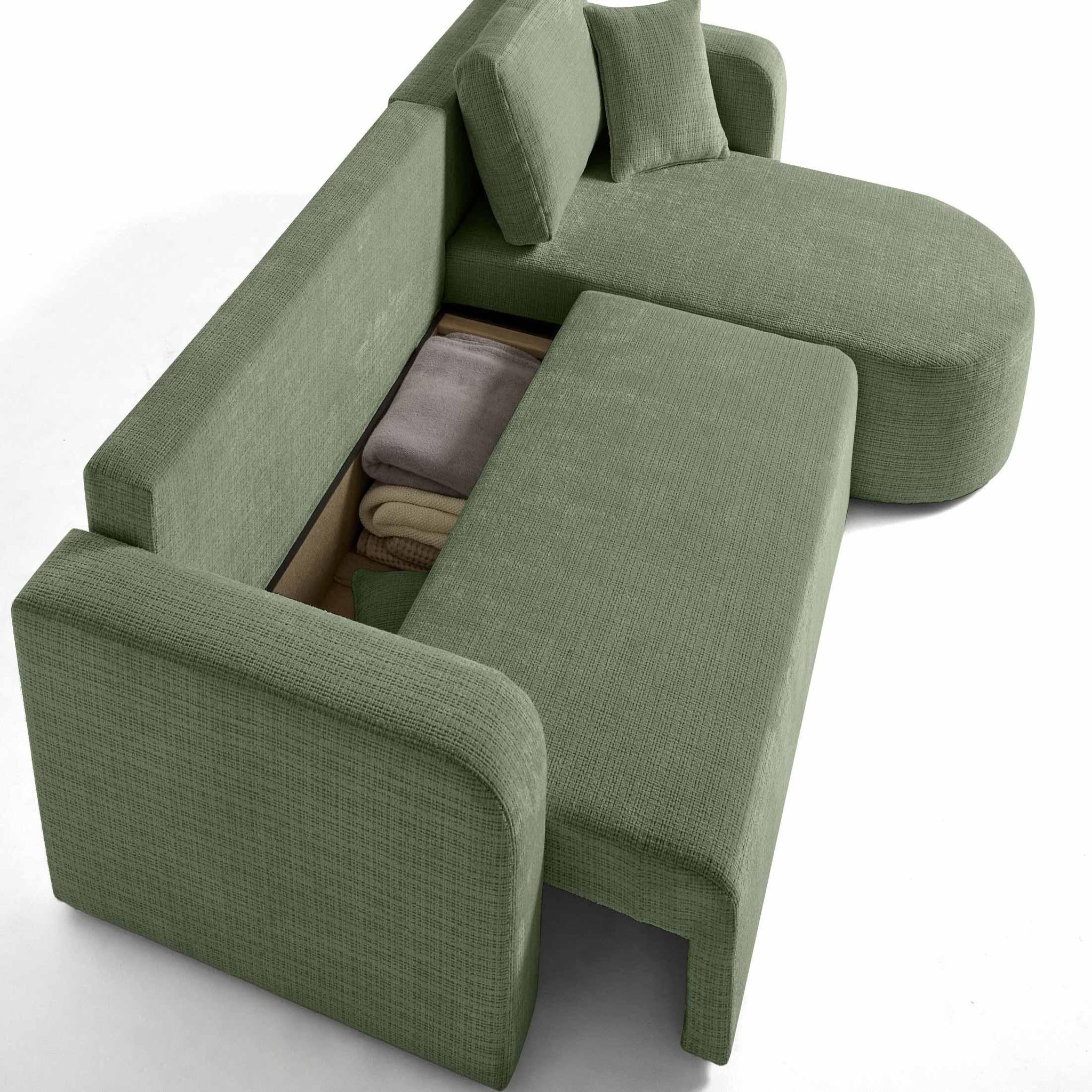 Voir la diapositive 3 : BEST MOBILIER Miro - canapé d'angle réversible - 4 places - convertible avec coffre - en velours texturé