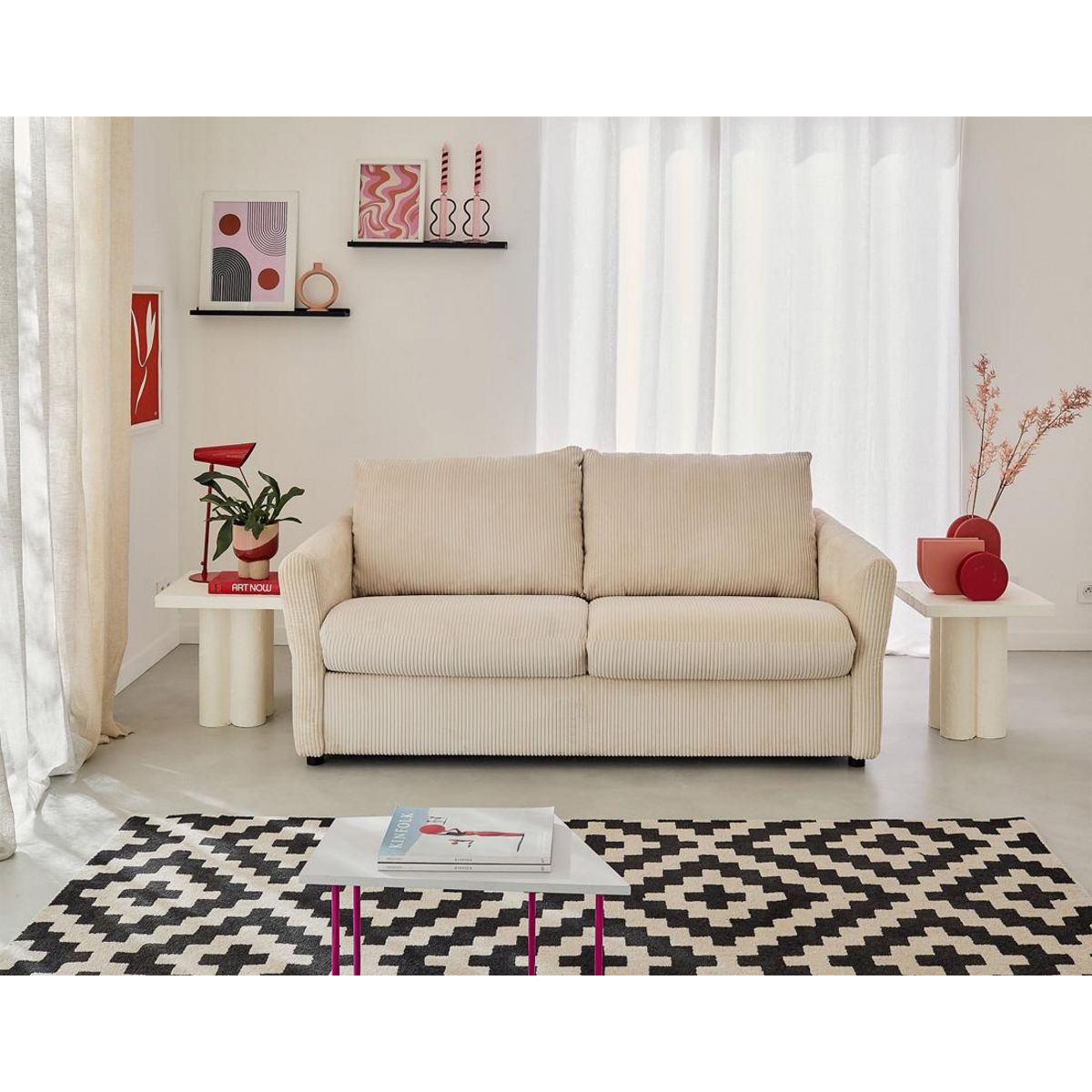 BEST MOBILIER Maho - canapé 2 places convertible express couchage quotidien 140 cm matelas 11 cm en velours côtelé