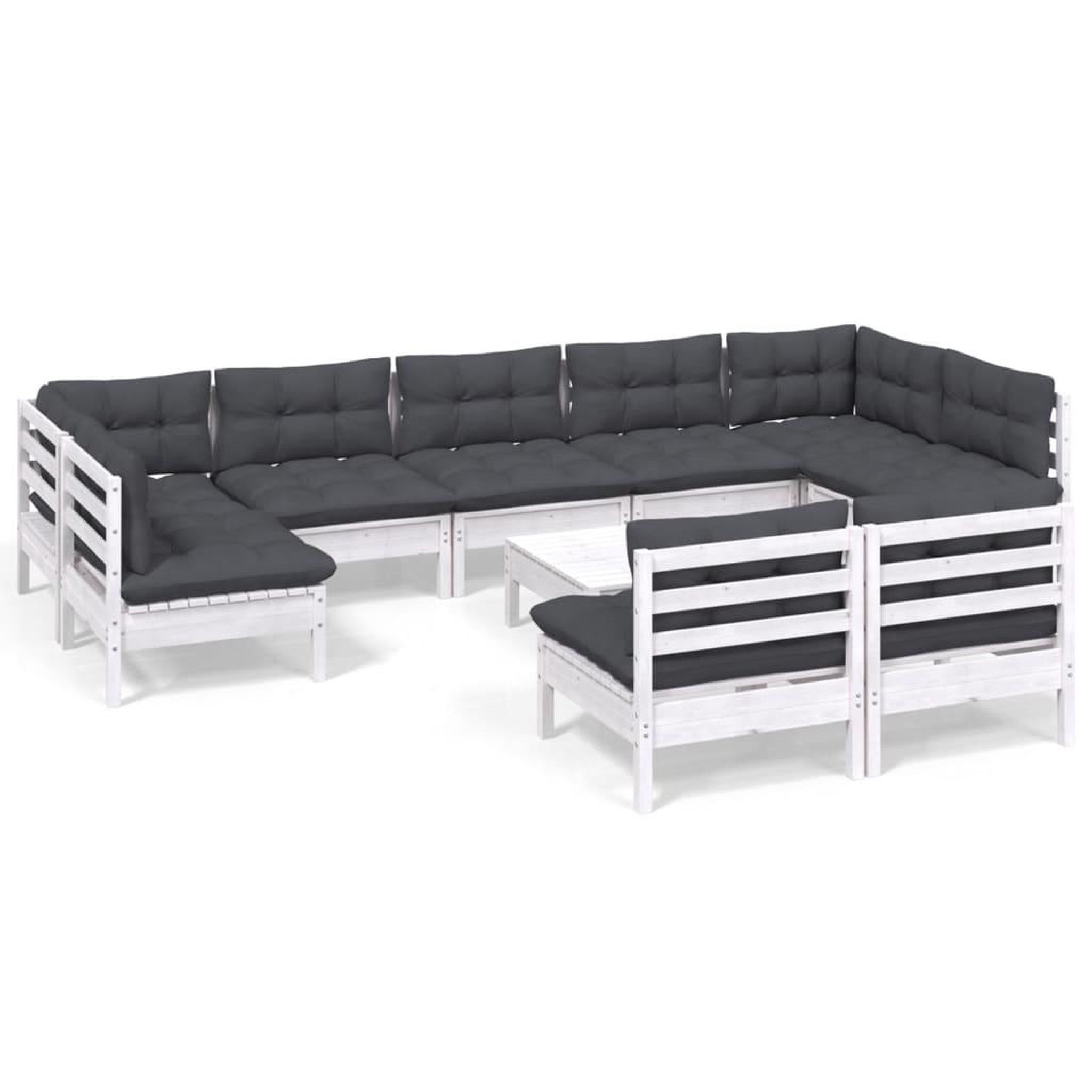 Voir la diapositive 2 : VIDAXL Salon de jardin 10 pcs avec coussins blanc bois de pin massif