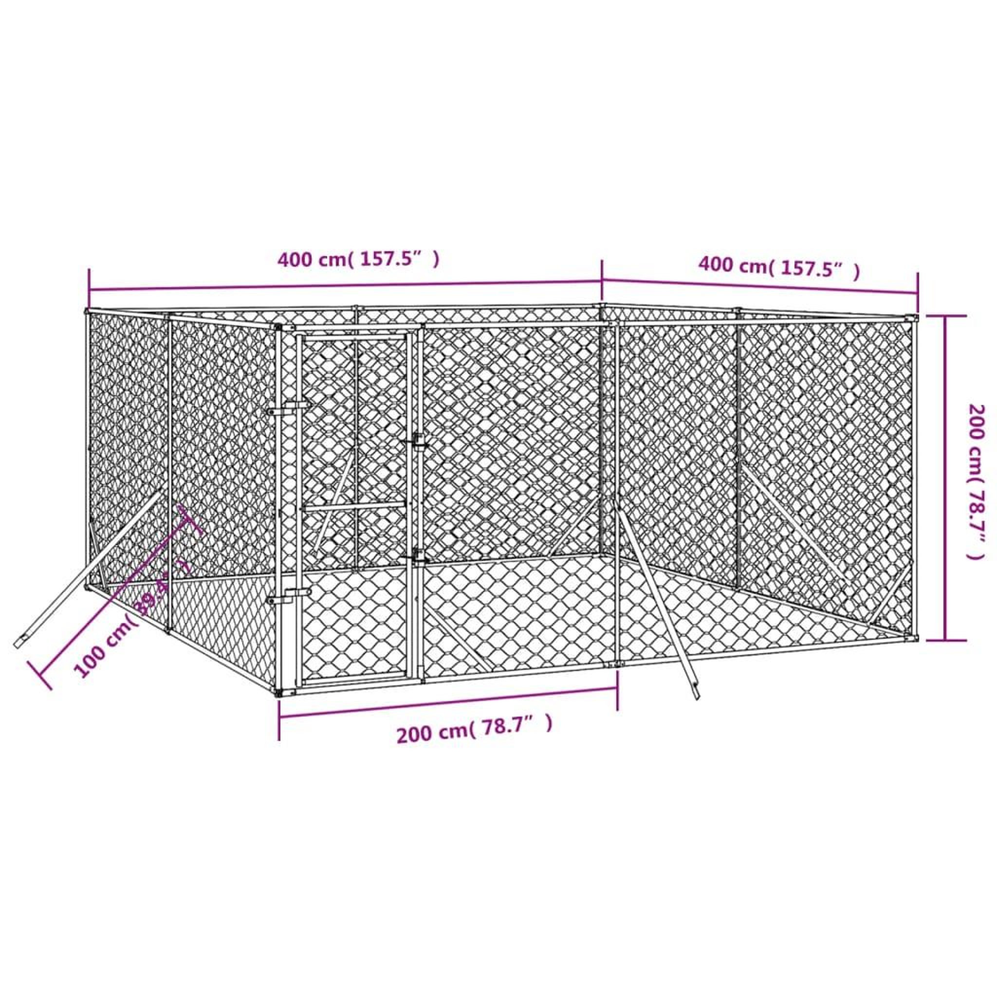 Voir la diapositive 5 : VIDAXL Chenil d'exterieur pour chiens argente 4x4x2 m acier galvanise