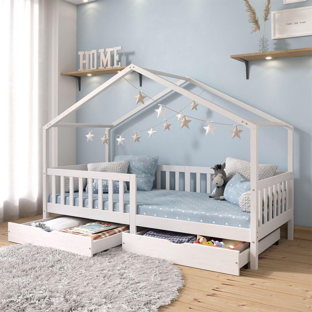 IDIMEX Lit cabane ELEA avec tiroirs, 90 x 200 cm en pin massif