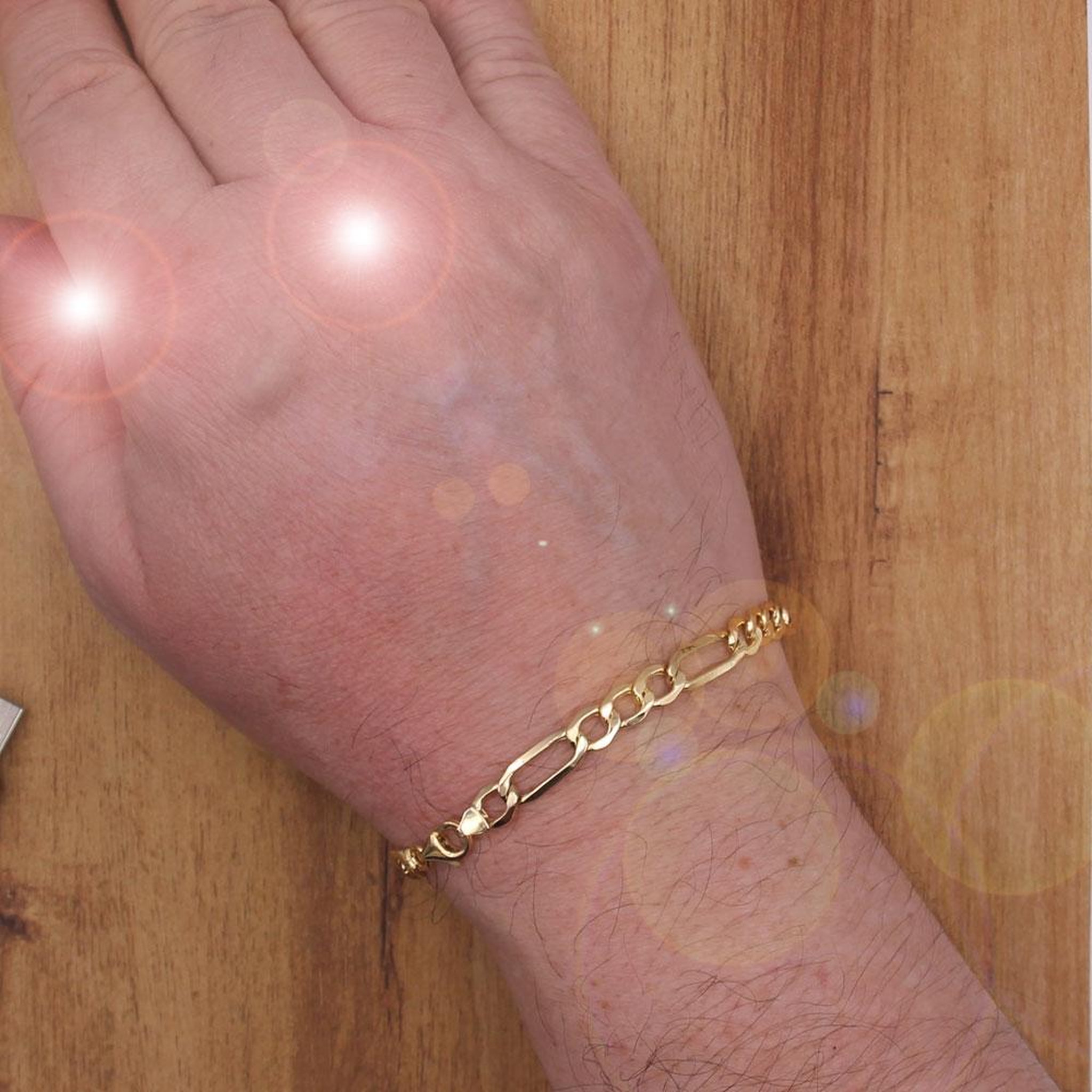 Voir la diapositive 2 : L'ATELIER D'AZUR Bracelet Or Jaune Maille Figaro Alternée 1+3 - Homme