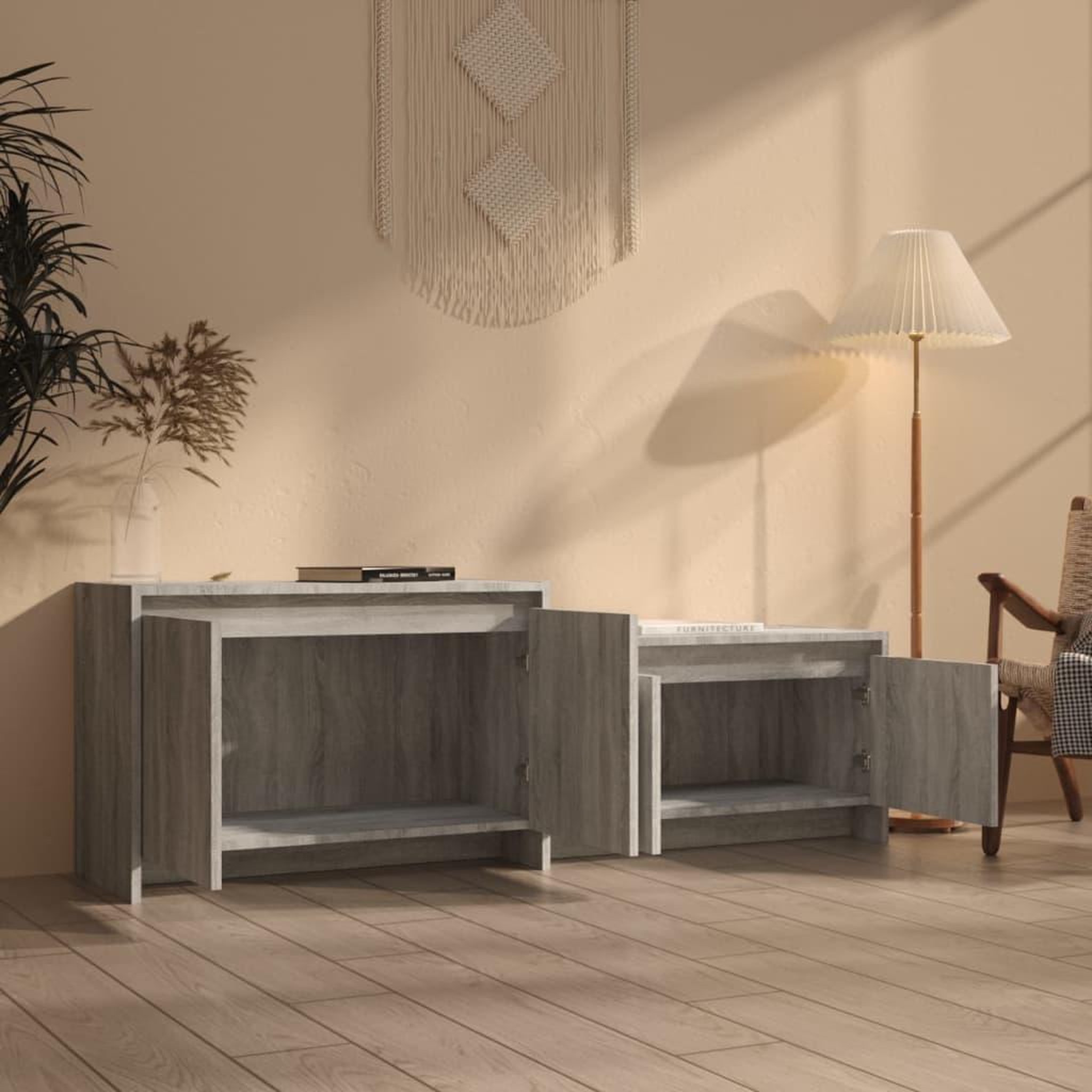 Voir la diapositive 3 : VIDAXL Meuble TV Sonoma gris 146,5x35x50 cm Bois d'ingenierie