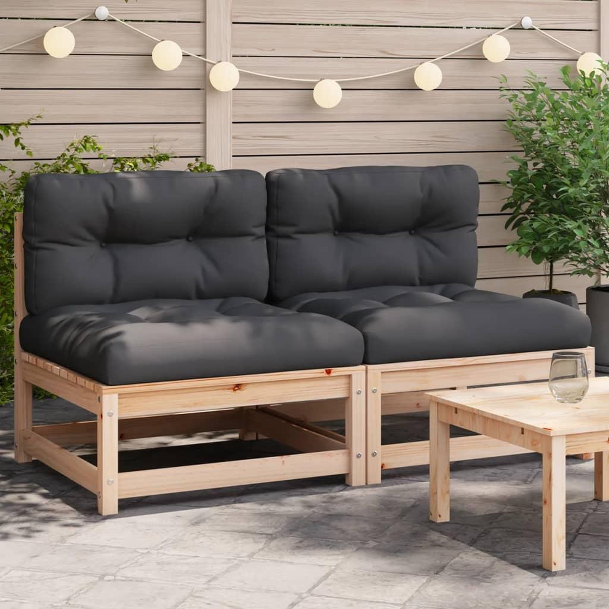 Voir la diapositive 1 : VIDAXL Canapes de jardin sans accoudoirs coussins 2pcs bois massif pin
