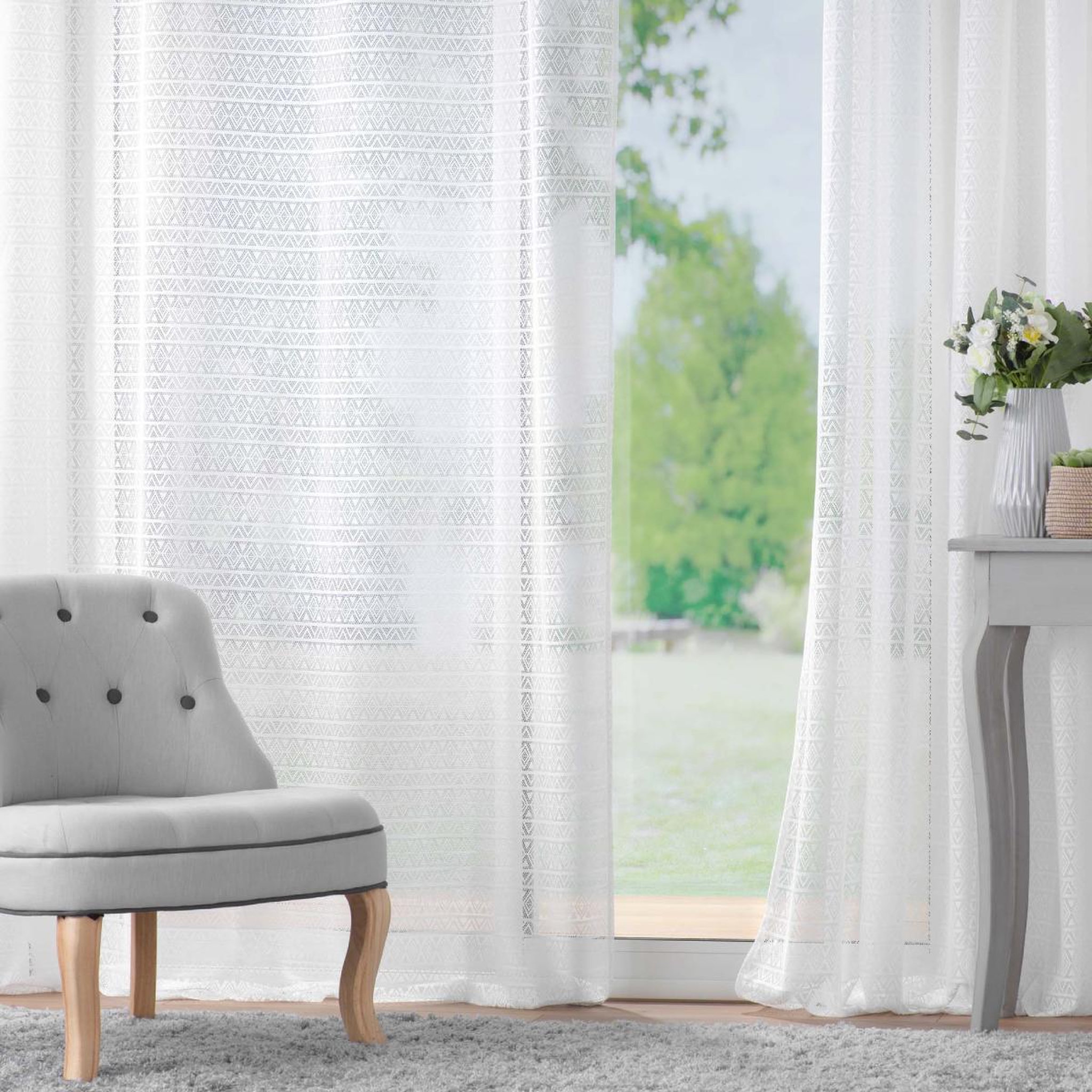 Voir la diapositive 4 : Douceur d'Intérieur Rideau voilage à œillets maille  naomie  140x280cm blanc