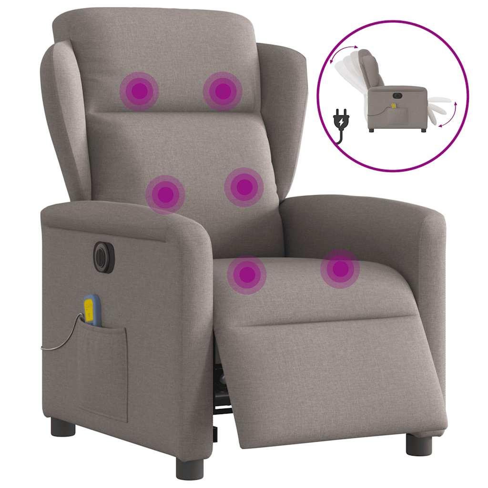 VIDAXL Fauteuil de massage inclinable electrique Taupe Tissu
