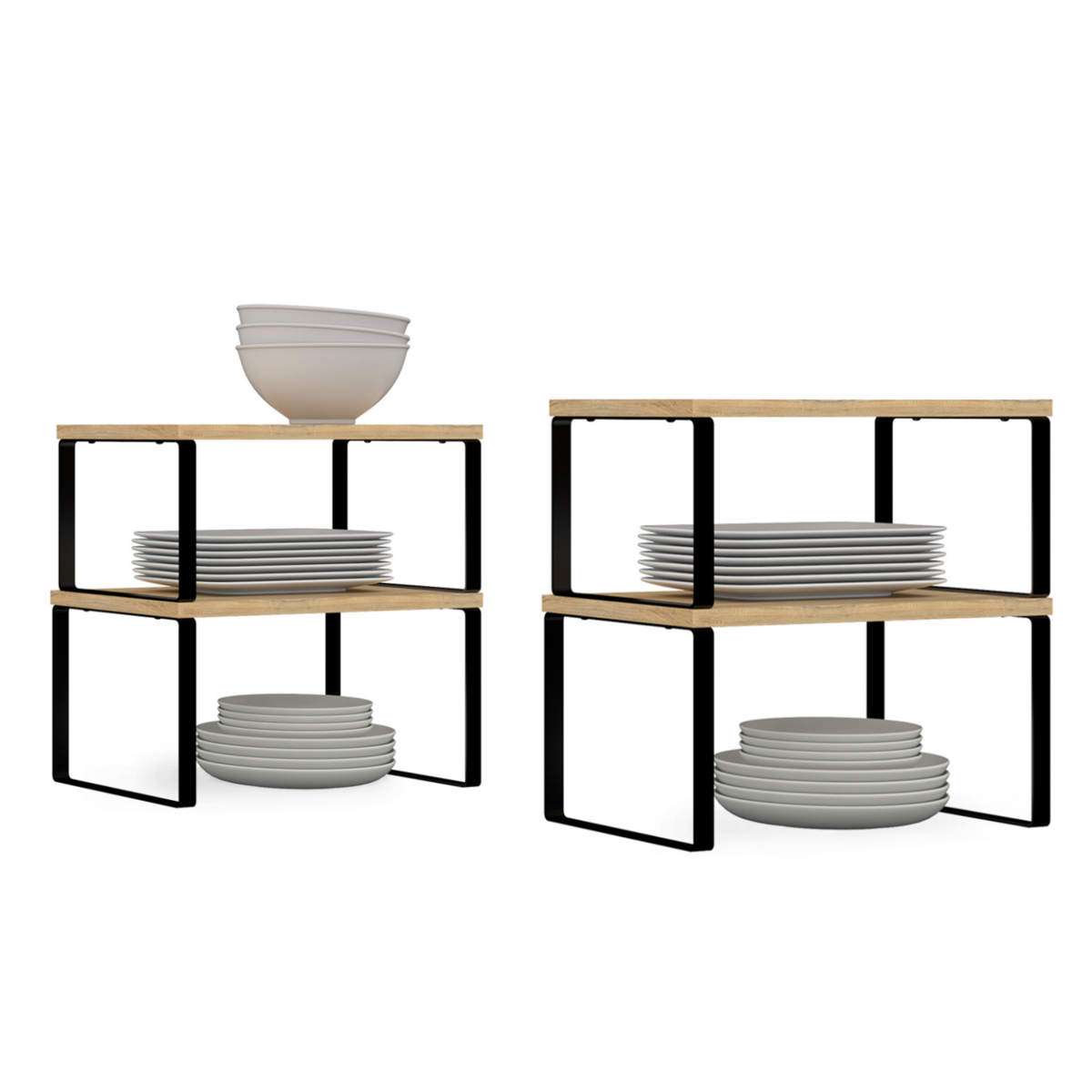 ID MARKET Lot de 4 étagères de rangement empilables DETROIT stockage vaisselle, organisation placard design industriel