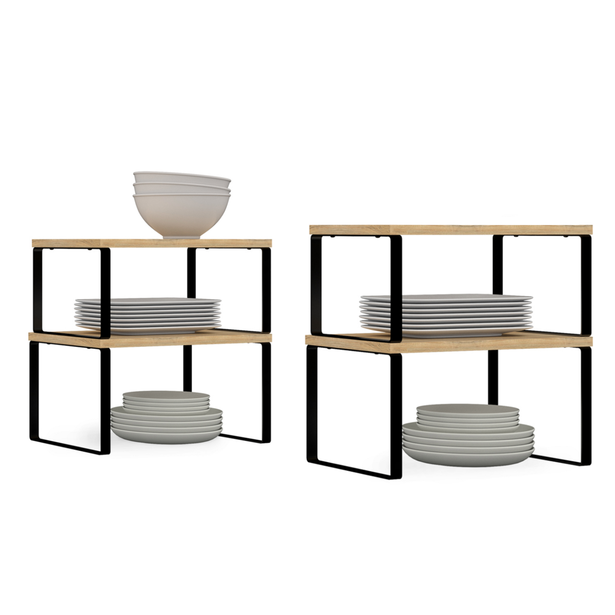 ID MARKET Lot de 4 étagères de rangement empilables DETROIT stockage vaisselle, organisation placard design industriel