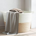 VIDAXL Panier a linge beige et blanc Ø60x36 cm coton
