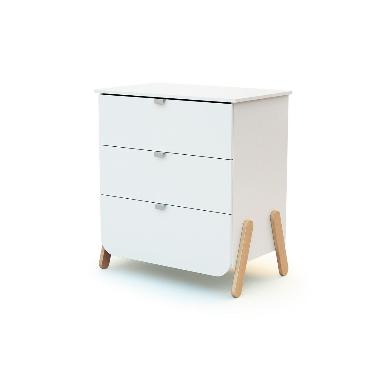 AT4 Commode à langer 3 tiroirs en bois PIRATE Blanc et Hêtre