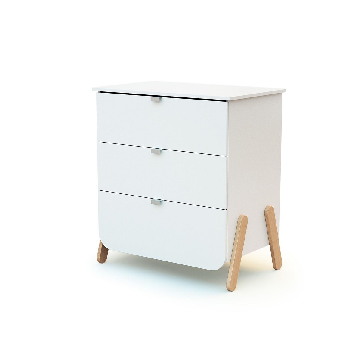 AT4 Commode à langer 3 tiroirs en bois PIRATE Blanc et Hêtre