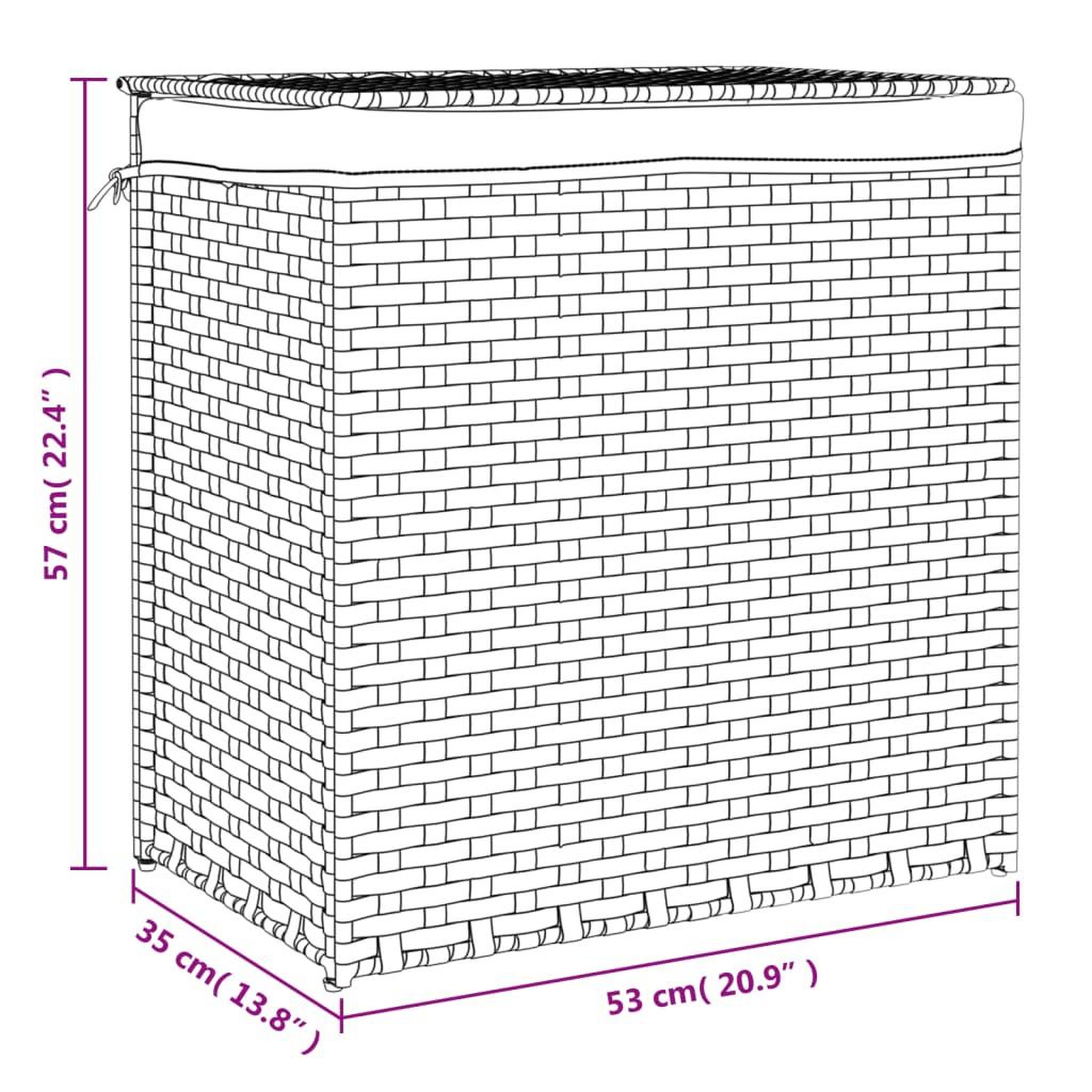 Voir la diapositive 6 : VIDAXL Panier a linge avec 2 sections gris 53x35x57 cm resine tressee