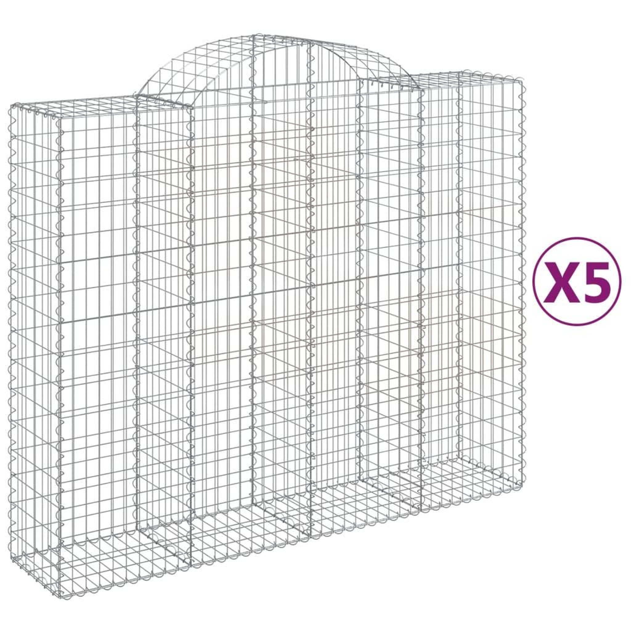 Voir la diapositive 2 : VIDAXL Paniers a gabions arques 5 pcs 200x50x160/180 cm Fer galvanise