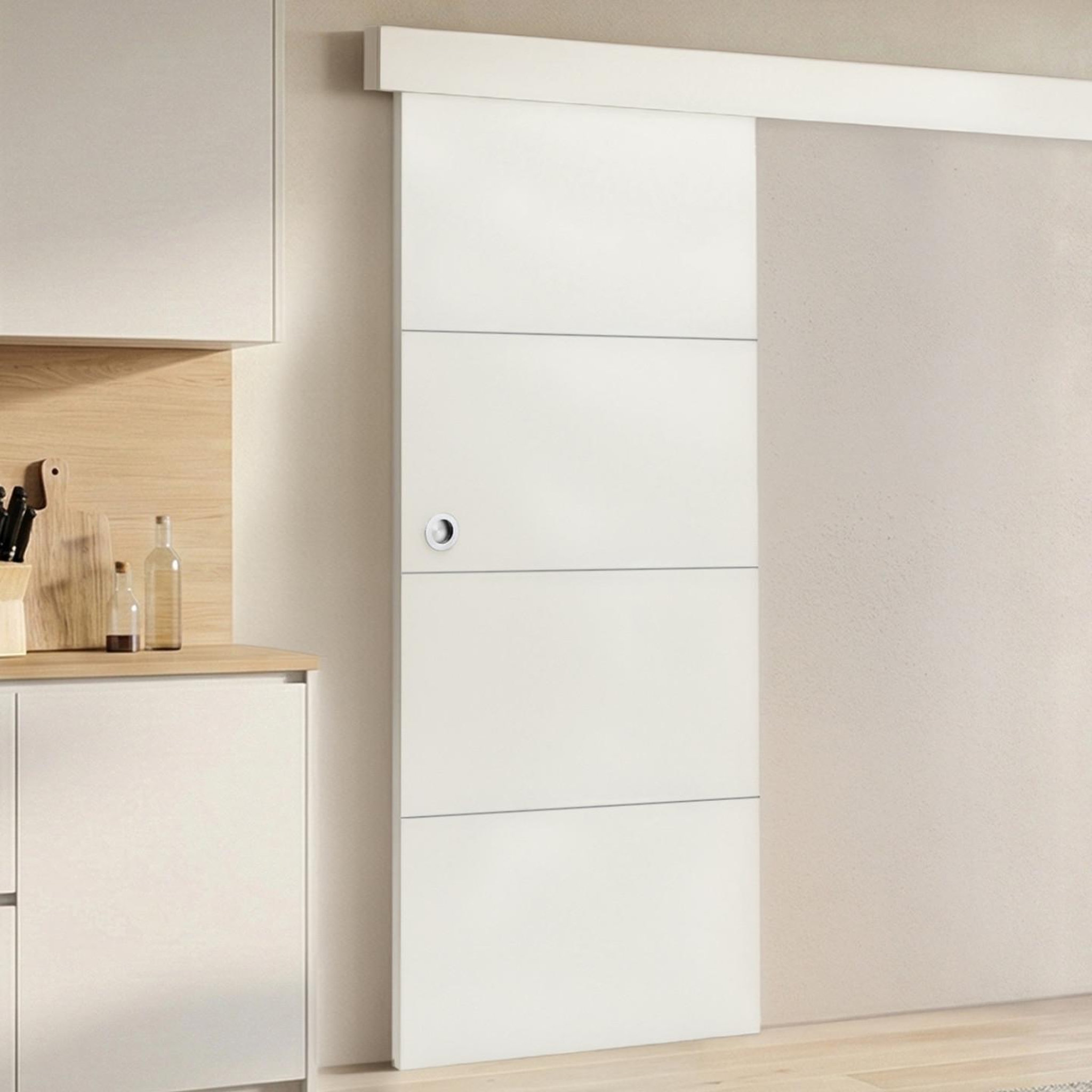 Voir la diapositive 2 : ID MARKET Kit porte coulissante blanc 83 cm avec rail et fixations