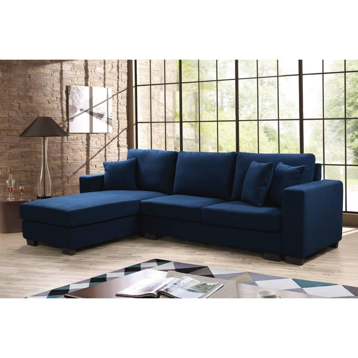 Habitat et Jardin Canapé d'angle réversible en tissu  Lucas  - 5 places - Bleu