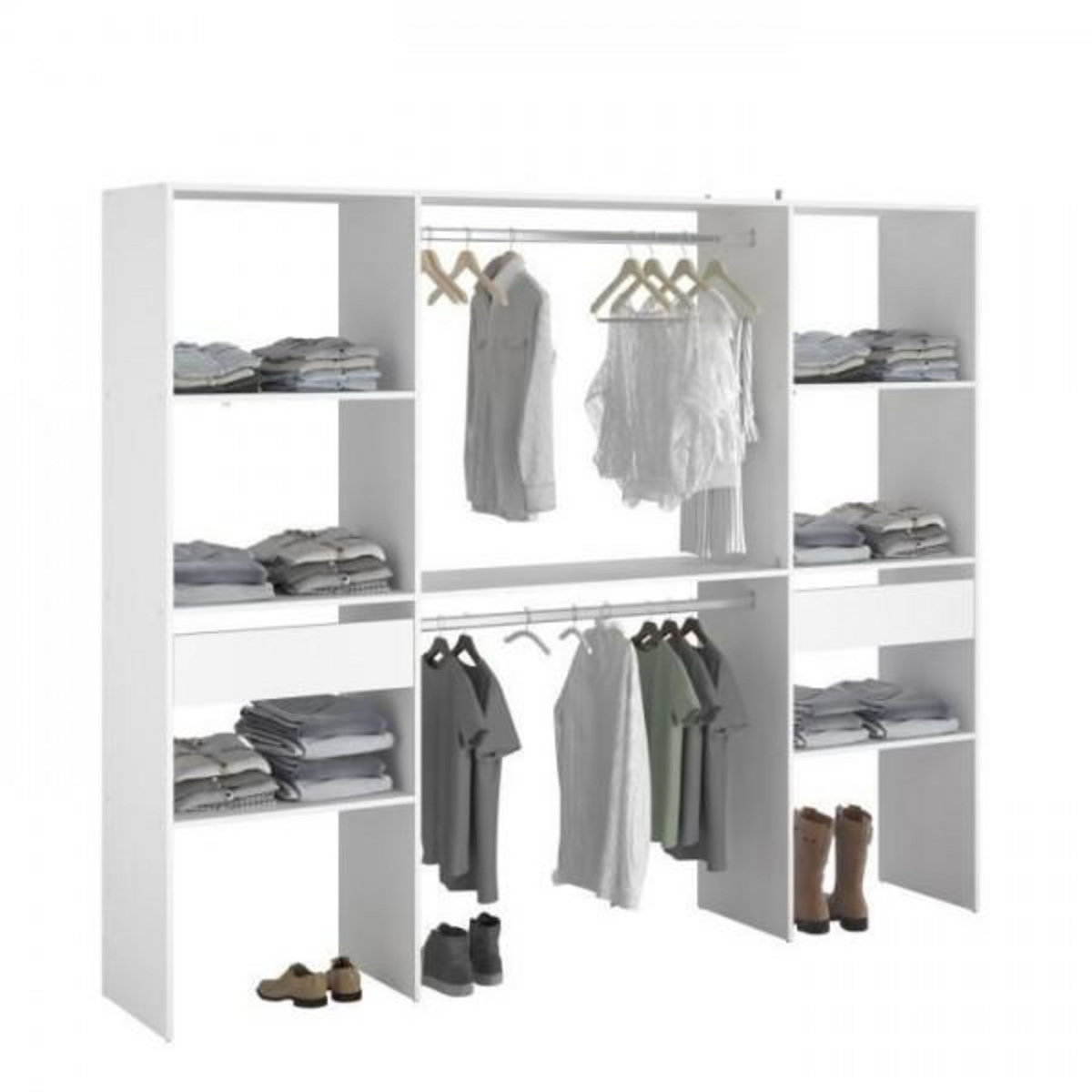 EKIPA Kit dressing ARTIC - Décor Blanc - 2 colonnes + 2 penderies + 2 tiroirs - L 220 x P 40 x H 180 cm - EKIPA