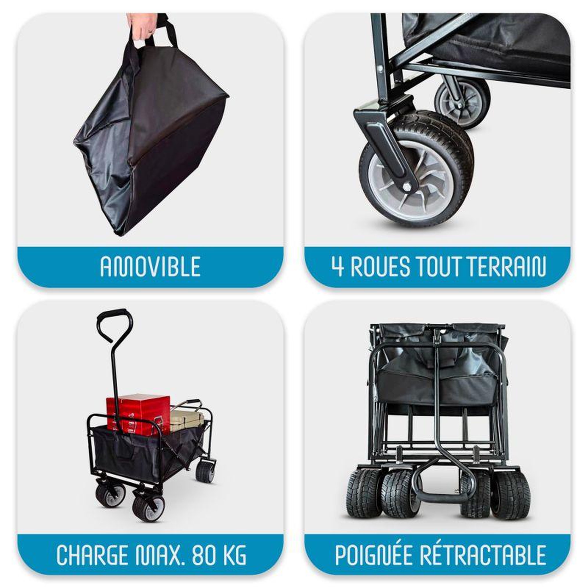 Voir la diapositive 3 : ADRENALIN Chariot de Transport Pliable Campcruiser - Utilitaire Tout terrain Camping, Plage, Jardin 93 x 56 x 122 cm - Charge 80Kg