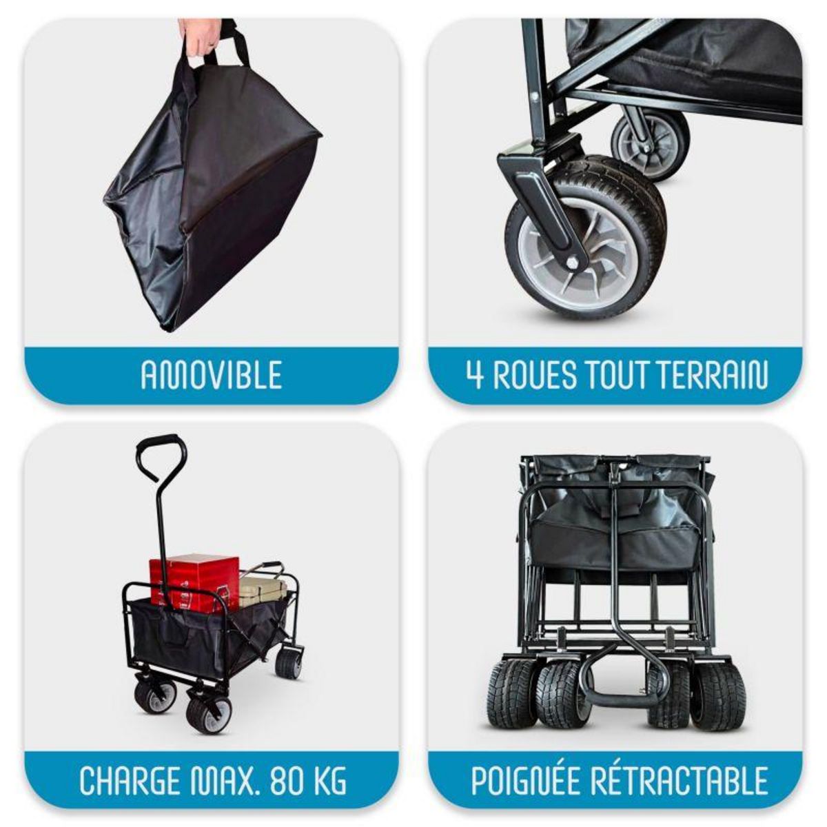 ADRENALIN Chariot de Transport Pliable Campcruiser - Utilitaire Tout terrain Camping, Plage, Jardin 93 x 56 x 122 cm - Charge 80Kg