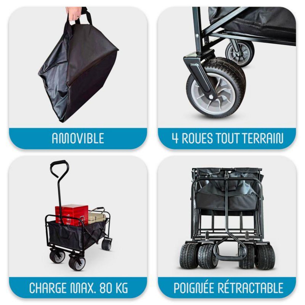 ADRENALIN Chariot de Transport Pliable Campcruiser - Utilitaire Tout terrain Camping, Plage, Jardin 93 x 56 x 122 cm - Charge 80Kg