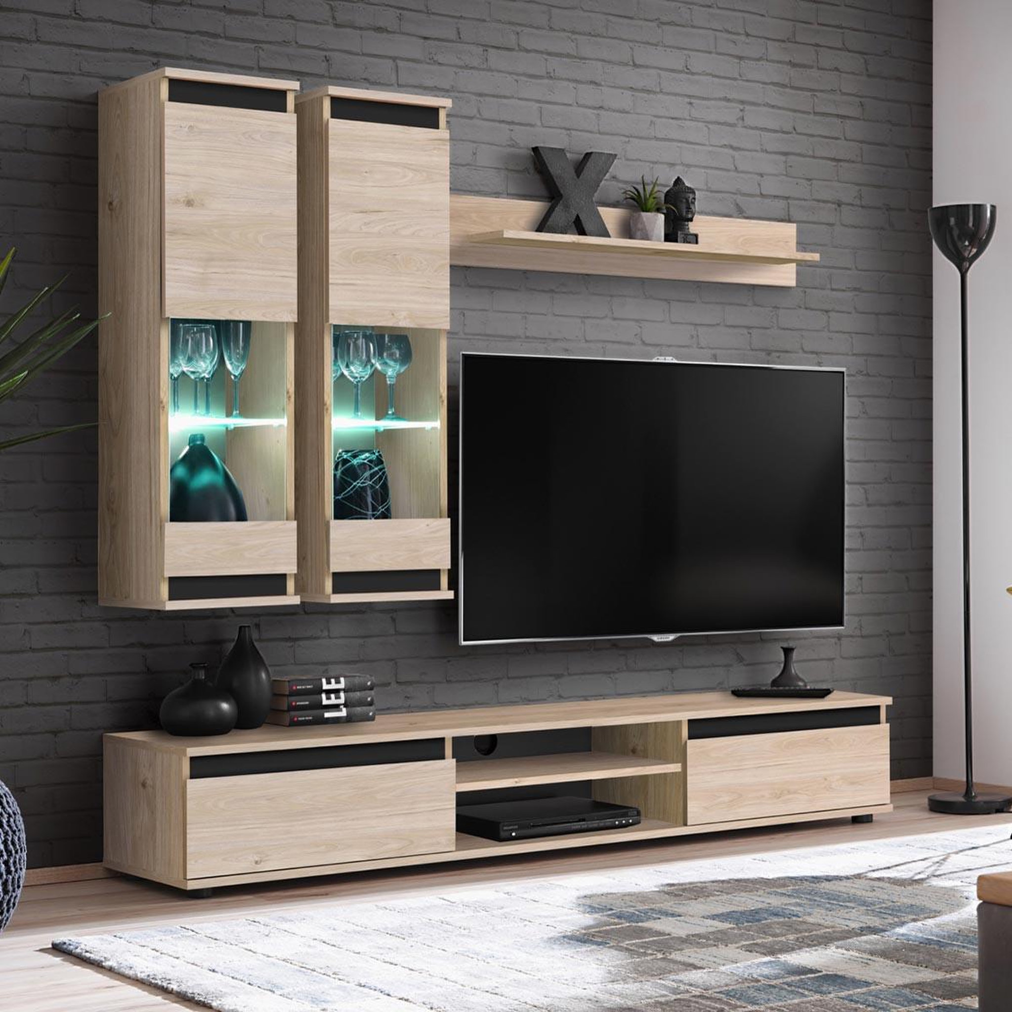 Paris Prix Ensemble meuble tv 4p  modo  175cm naturel