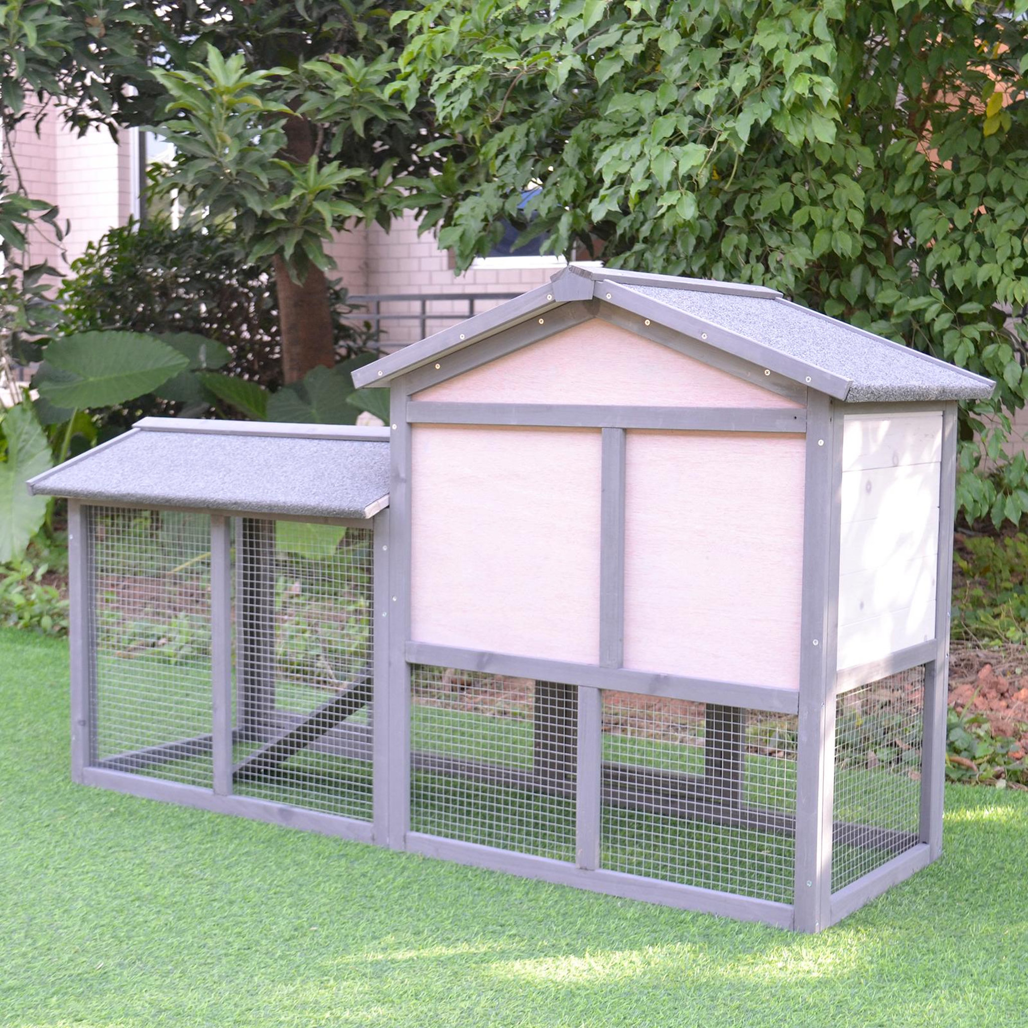 Voir la diapositive 5 : PAWHUT Clapier cage à lapins rongeurs 2 niveaux 3 portes verrouillables tiroir à déjection toit intégral bitumé 147l x 54l x 84h cm bois massif pin gris blanc