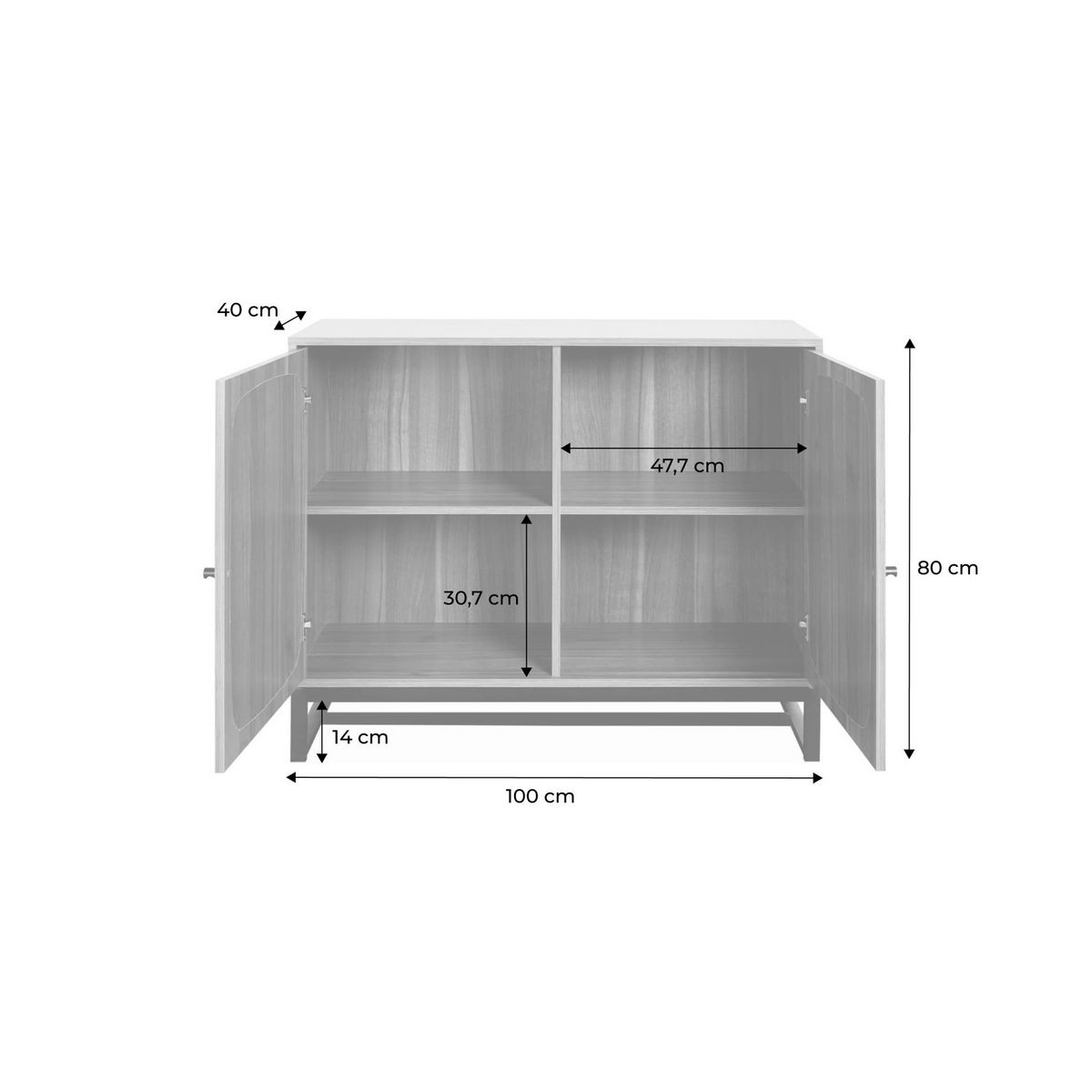 SWEEEK Buffet rétro décor bois foncé et cannage. buffet haut. vaisselier. 2 portes avec pieds en métal noir L100cm