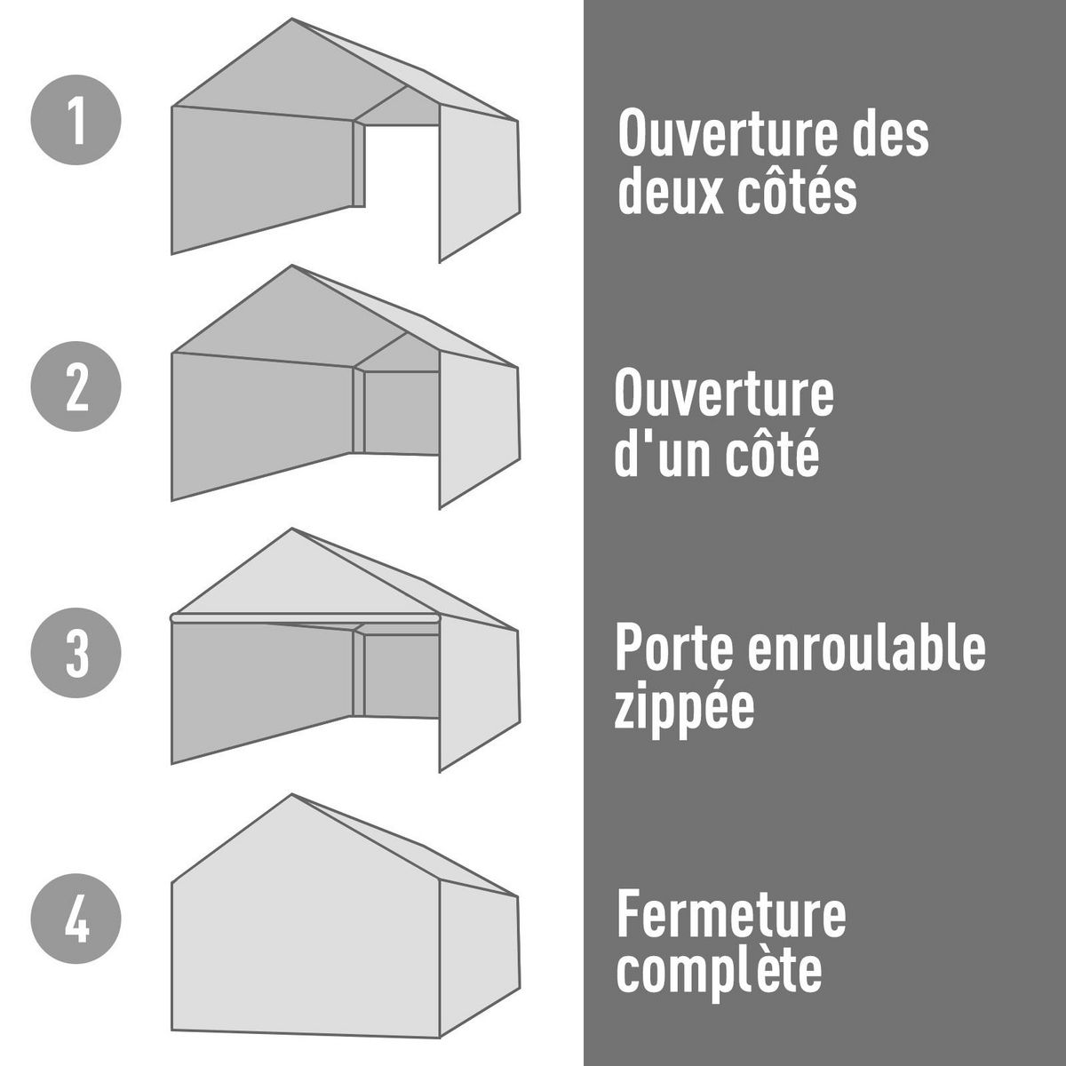 OUTSUNNY Tente garage carport dim. 6L x 3,6l x 2,75H m acier galvanisé robuste PE haute densité 195 g/m² imperméable anti-UV blanc gris