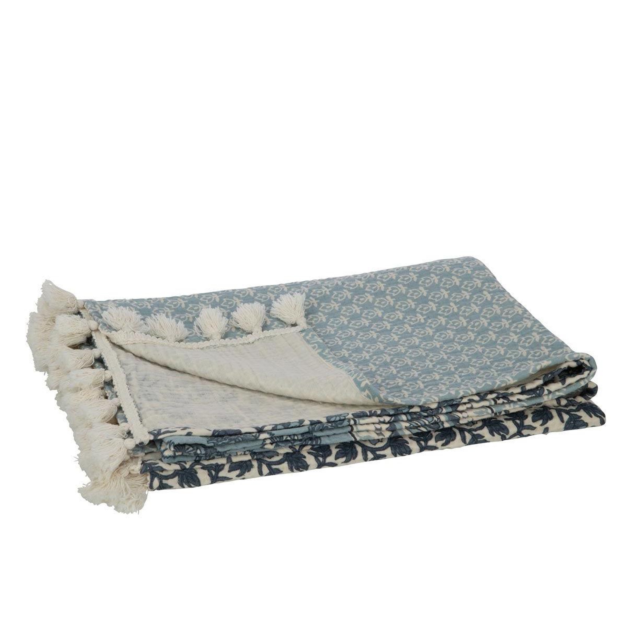 Voir la diapositive 2 : J-LINE Plaid imprimé  fleurs  130x180cm bleu