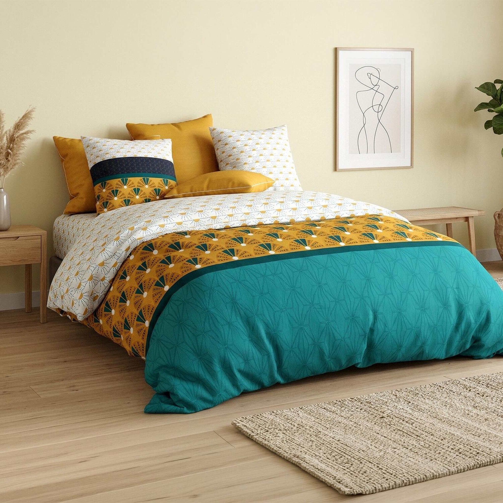 Voir la diapositive 2 : ATELIER DU COTON Parure housse de couette 100% coton 57fils , madra
