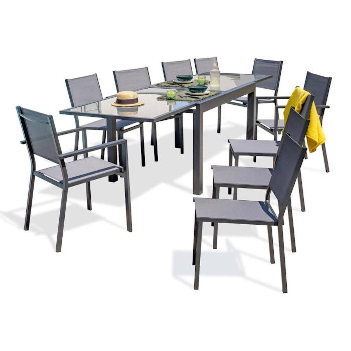 Paris Prix Ensemble Table de Jardin 8 Chaises & 2 Fauteuils  Tolede  135-270cm Gris Anthracite
