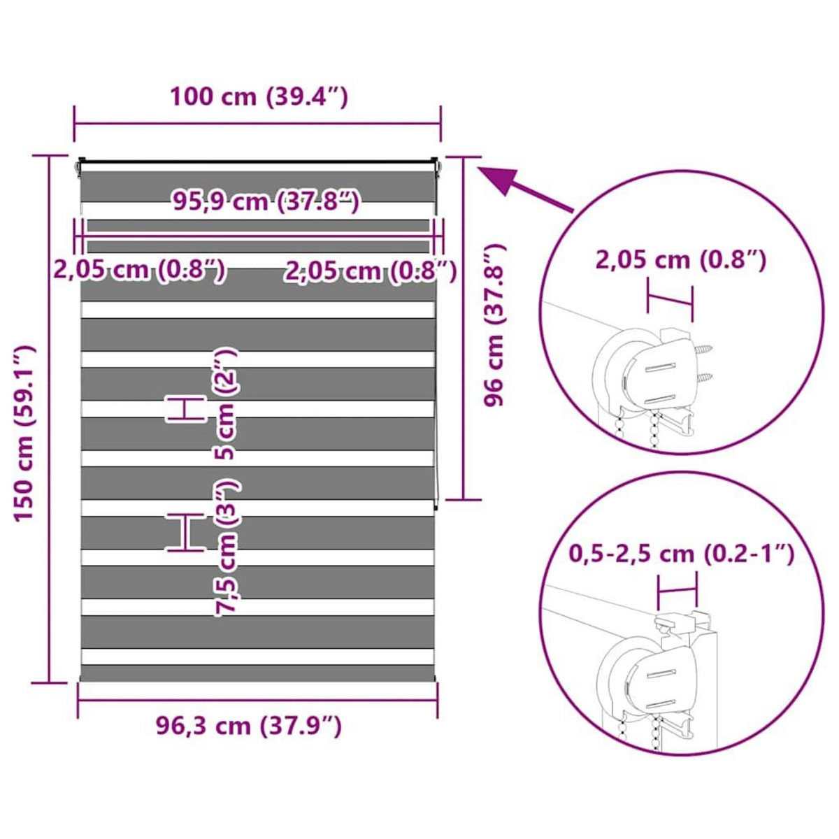 VIDAXL Store zebre noir 100x150 cm largeur du tissu 95,9 cm polyester