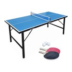 SWEEEK Mini table de ping pong 150x75cm - table pliable INDOOR bleue. avec 2 raquettes et 3 balles. valise de jeu pour utilisation intérieure. sport tennis de table
