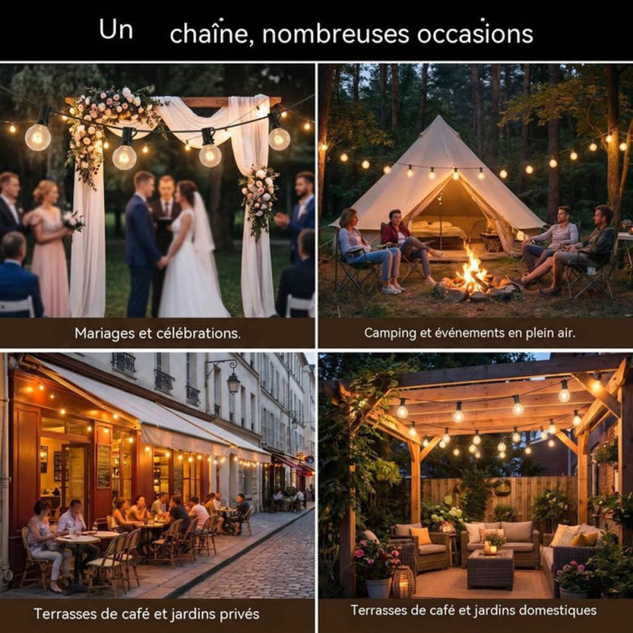 Voir la diapositive 6 : NO BRAND Guirlande lumineuse extérieure 30 m 50 ampoules G40 blanc chaud + 4 de rechange IP44 abat-jour verre