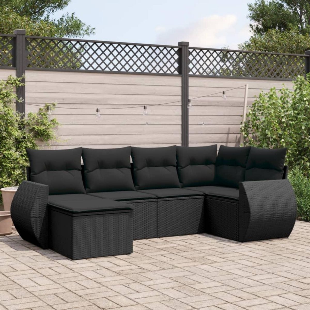 VIDAXL Salon de jardin 6 pcs avec coussins noir resine tressee