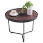IDIMEX Table basse ronde SALVADOR table à café table d'appoint vintage retro cadre en métal noir et plateau décor bois foncé