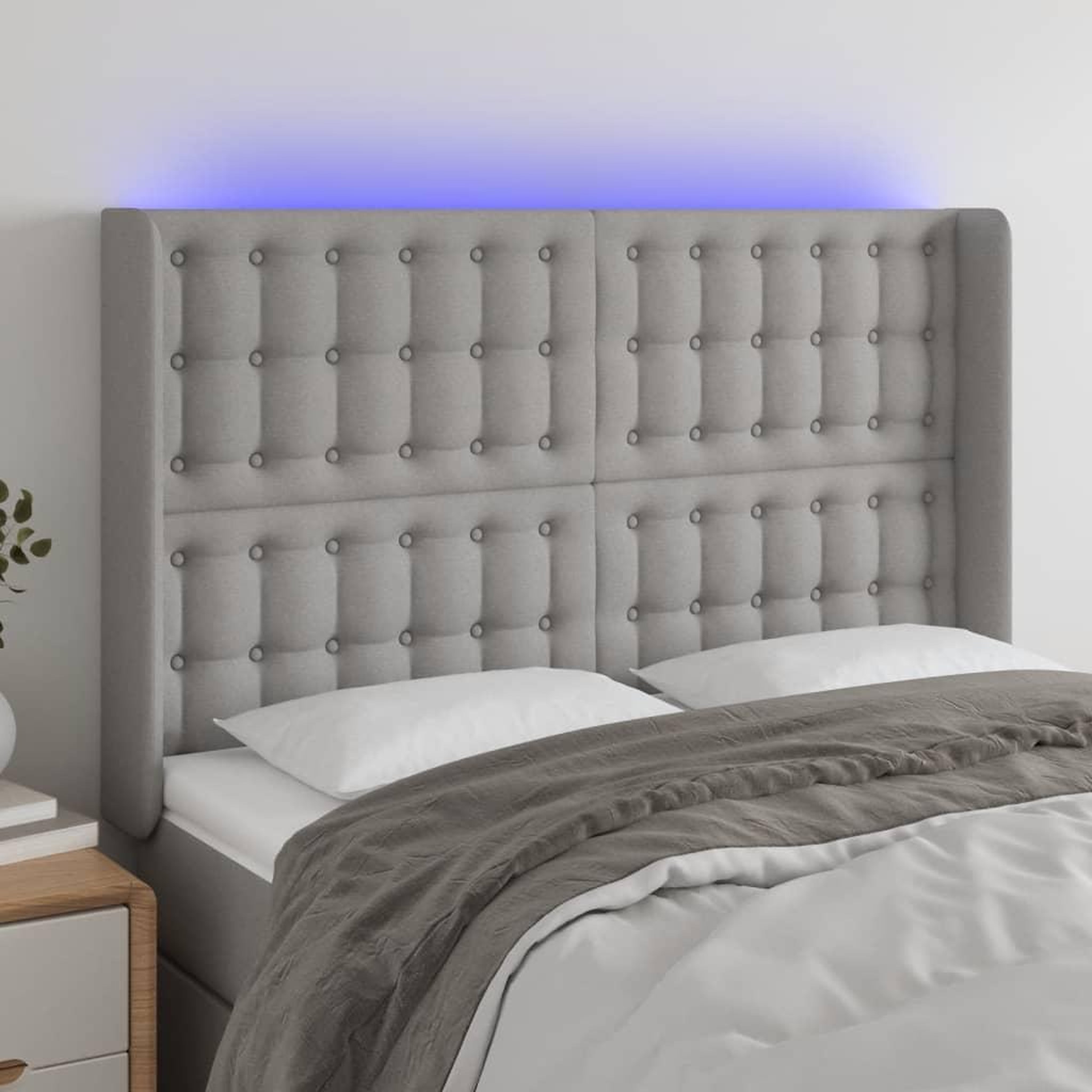 Voir la diapositive 1 : VIDAXL Tete de lit a LED Gris clair 147x16x118/128 cm Tissu