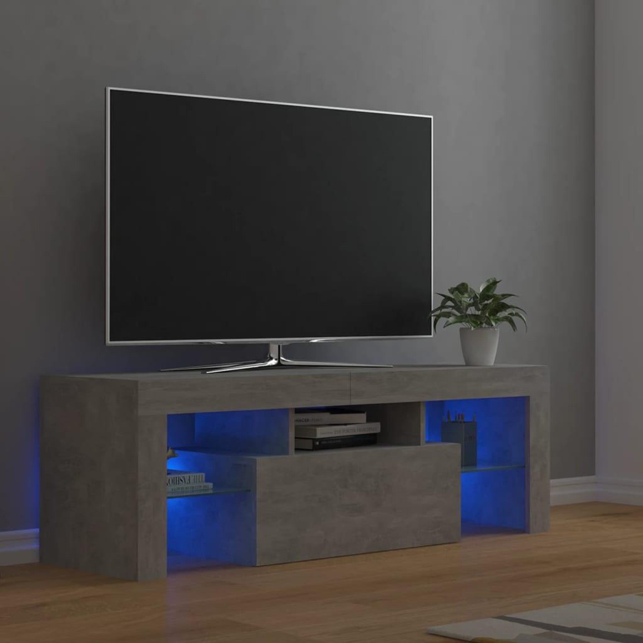 Voir la diapositive 1 : VIDAXL Meuble TV avec lumieres LED gris beton 120x35x40 cm